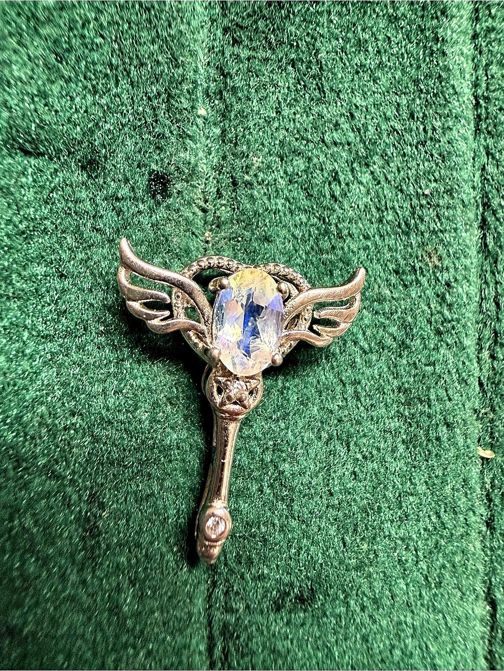 3 in 1 Silver 925 Wing ,heart, key style pendant with faceted cut Blue moonstone